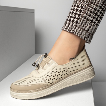 Pantofi casual dama cu siret bej ZEF13351, 4, zeforia.ro