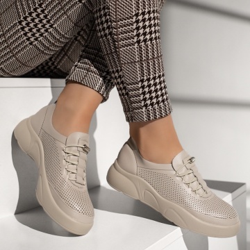 Pantofi casual dama cu siret elastic bej MOD13365, 4, modlet.ro