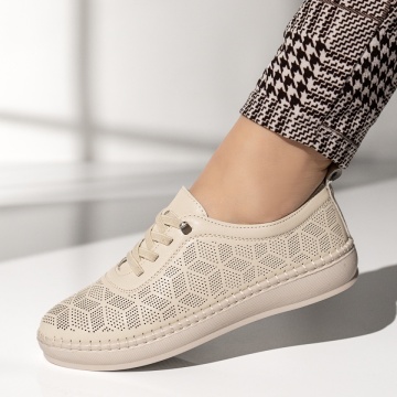 Pantofi casual dama, Pantofi casual dama cu siret elastic bej MOD14286, modlet.ro