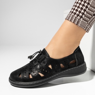 Pantofi casual dama, Pantofi casual dama cu siret elastic negri EVA8, modlet.ro