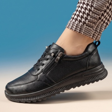Pantofi casual dama cu siret elastic si fermoar negri IOANA19