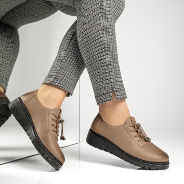 Pantofi casual dama cu siret elastic si platforma maro MOD13051, 4, modlet.ro
