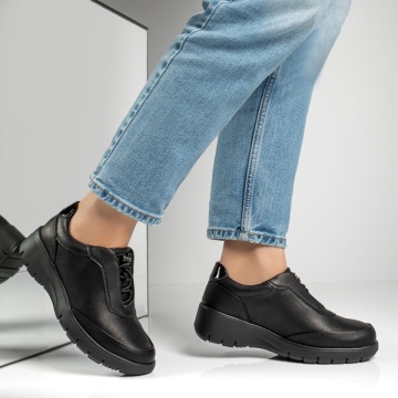 Pantofi casual dama cu siret elastic si platforma negri MOD11942, 3, modlet.ro