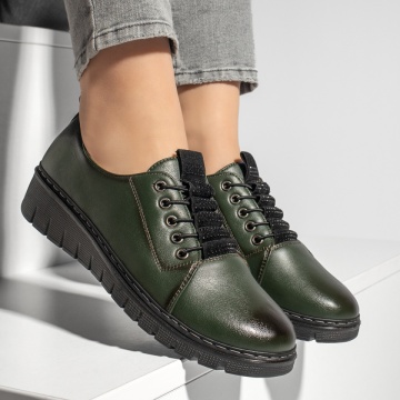 Pantofi casual dama cu siret elastic si talpa groasa verzi MOD13170, 3, modlet.ro