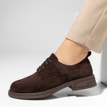 Pantofi casual dama cu siret maro inchis suede IRIS15, 2, modlet.ro