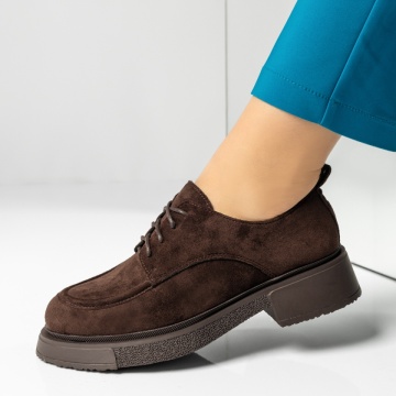 Pantofi casual dama, Pantofi casual dama cu siret maro suede MOD14255, modlet.ro