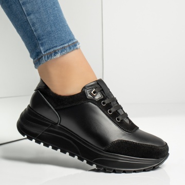 Pantofi casual dama cu siret negri din Piele naturala MOD13414, 4, modlet.ro