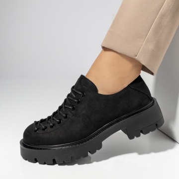 Pantofi casual dama cu siret negri suede ANA71, 2, modlet.ro