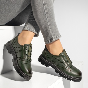 Pantofi casual dama cu siret si perforatii verzi MOD13159, 3, modlet.ro