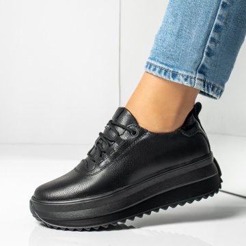 Pantofi casual dama cu siret si talpa groasa negri din Piele naturala MOD14016, 2, modlet.ro