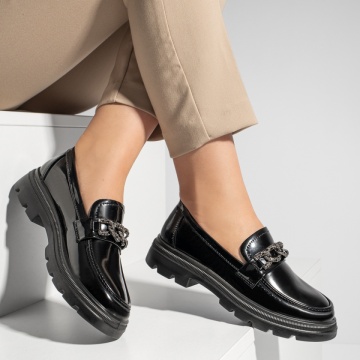 Pantofi casual dama cu strasuri si aspect lucios negri MOD09981, 2, modlet.ro