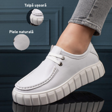Pantofi casual dama cu talpa groasa albi din Piele naturala MOD11133, 3, modlet.ro
