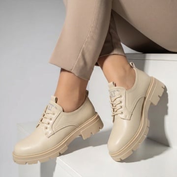 Pantofi casual dama cu talpa groasa bej NINA2