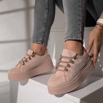 Pantofi casual dama cu talpa groasa roz suede MOD11734, 1, modlet.ro