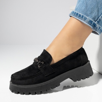 Pantofi casual dama cu talpa groasa si accesoriu decorativ negru suede MOD14251, 2, modlet.ro
