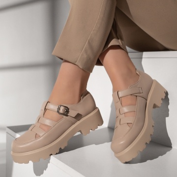 Pantofi casual dama cu talpa groasa si bareta bej MOD13092, 2, modlet.ro