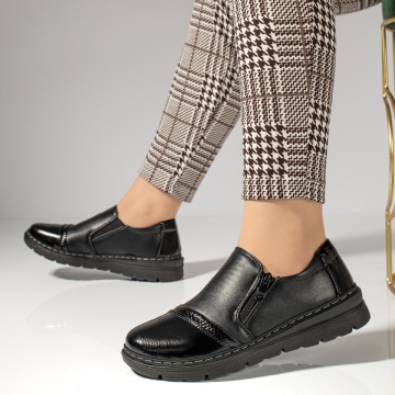 Pantofi casual dama cu talpa groasa si fermoar negri MOD12983, 1, modlet.ro