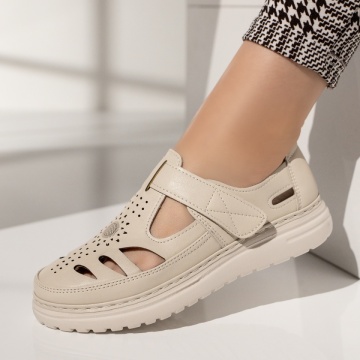 Pantofi casual dama cu talpa groasa si inchidere cu scai bej MOD13319, 2, modlet.ro