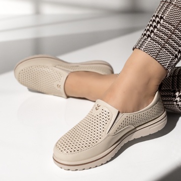 Pantofi dama, Pantofi casual dama cu talpa joasa bej cu maro MOD14274, modlet.ro