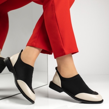 Pantofi casual dama cu talpa joasa negru cu bej MOD13380, 3, modlet.ro