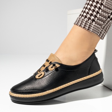 Pantofi casual dama cu talpa joasa negru cu maro MOD14283, 1, modlet.ro