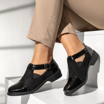 Pantofi casual dama cu varf lucios negru suede MOD09986
