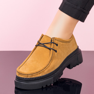 Pantofi casual dama galben suede din Piele naturala MOD03650, 4, modlet.ro