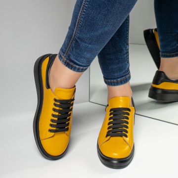 Pantofi casual dama galbeni cu siret din Piele naturala MOD03628, 4, modlet.ro
