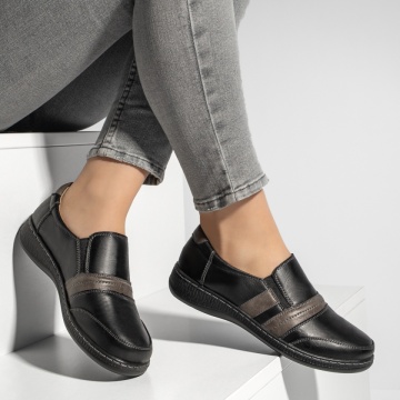 Pantofi casual dama negri cu insertie de material elastic MOD13152, 3, modlet.ro