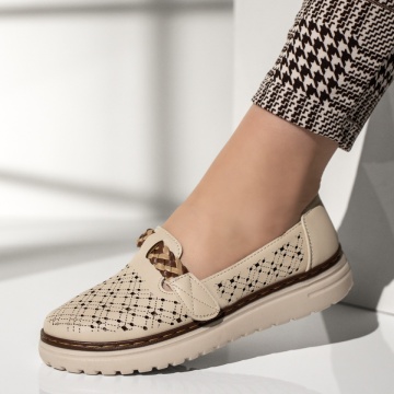 Pantofi casual dama perforati cu scai bej MOD13263, 2, modlet.ro