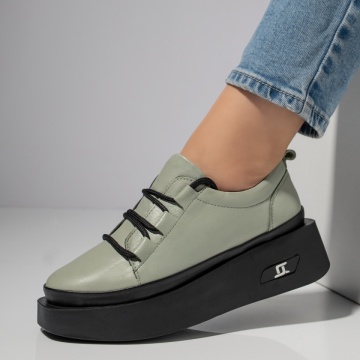 Pantofi casual dama verde deschis din Piele naturala ZEF11125, 2, zeforia.ro