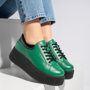 Pantofi casual dama verzi cu talpa groasa din Piele naturala MOD12740, 3, modlet.ro