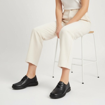 Pantofi casual din Piele naturala negri dama cu siret si talpa joasa MOD06739, 2, modlet.ro