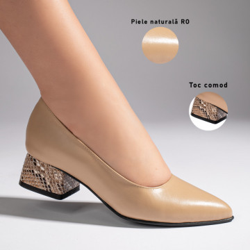 Pantofi cu toc dama bej inchis din Piele naturala MOD11001, 3, modlet.ro