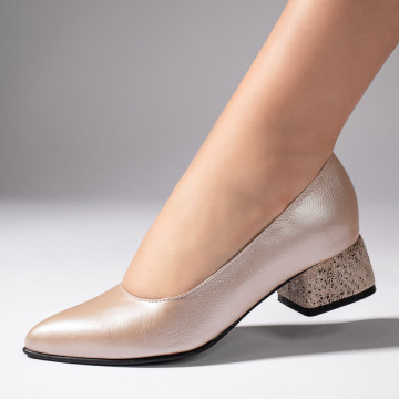 Pantofi cu toc dama bej sidefat din Piele naturala MOD11001, 1, modlet.ro