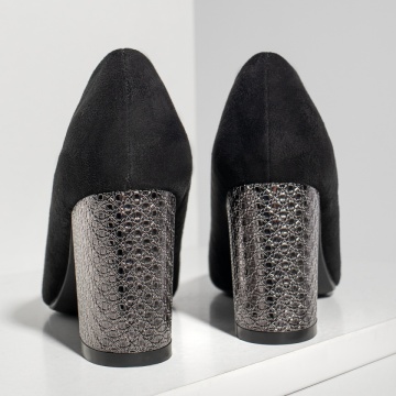 Pantofi cu toc dama negru suede si varf lacuit MOD05775, 4, modlet.ro