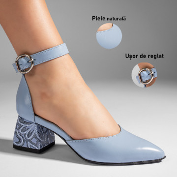 Pantofi cu toc gros dama albastri din Piele naturala MOD11066, 3, modlet.ro