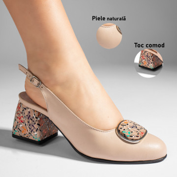 Pantofi cu toc gros dama bej din Piele naturala MOD11065, 3, modlet.ro