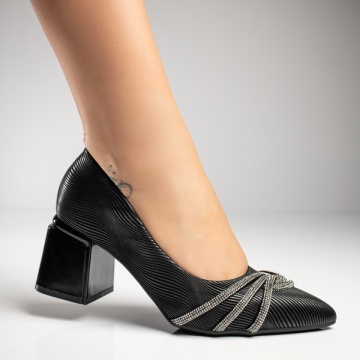 Pantofi cu toc gros dama negri MOD11735, 3, modlet.ro