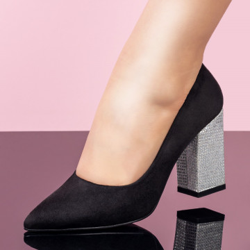 Pantofi cu toc gros dama negri suede MOD08378, 4, modlet.ro