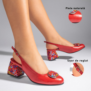 Pantofi cu toc gros dama rosii din Piele naturala MOD11065, 3, modlet.ro