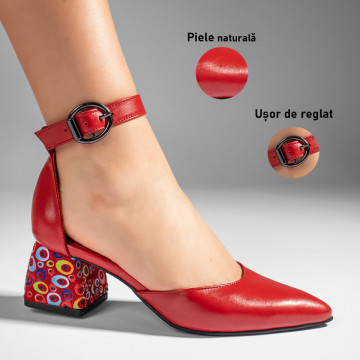 Pantofi cu toc gros dama rosii din Piele naturala MOD11066, 3, modlet.ro