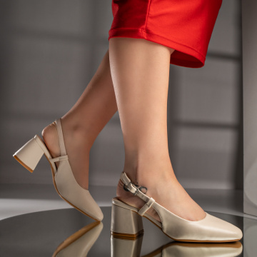 Pantofi cu toc gros dama si bareta bej MOD11545, 3, modlet.ro
