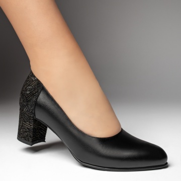 Pantofi cu toc gros dama si imprimeu negri din Piele naturala ZEF13474, 4, zeforia.ro
