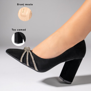 Pantofi cu toc gros si varf ascutit negri dama MOD10990, 3, modlet.ro