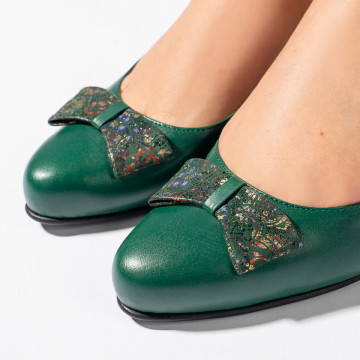 Pantofi cu toc mic verzi dama din Piele naturala MOD11254, 4, modlet.ro