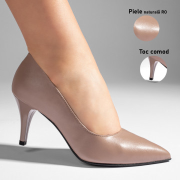Pantofi cu toc subtire dama nude din Piele naturala MOD11003, 3, modlet.ro