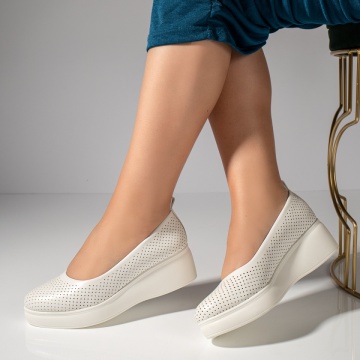 Pantofi dama casual cu platforma si perforatii albi MOD11655, 3, modlet.ro