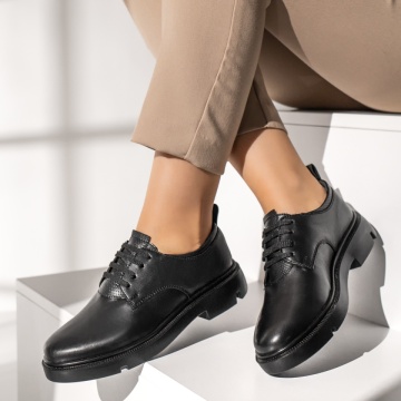 Pantofi dama, Pantofi dama casual cu siret si talpa groasa negri din Piele naturala MOD12045, modlet.ro