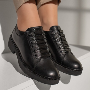 Pantofi dama casual negri cu siret din Piele naturala MOD03552, 3, modlet.ro